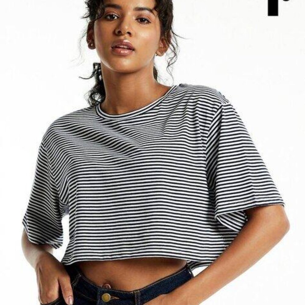 FOUNDRY Striped Round-Neck Crop Top | M